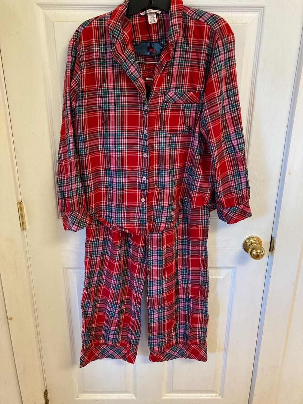 Victoria's Secret Red Plaid Kids Pajama Set - Button-Up Top & Pants